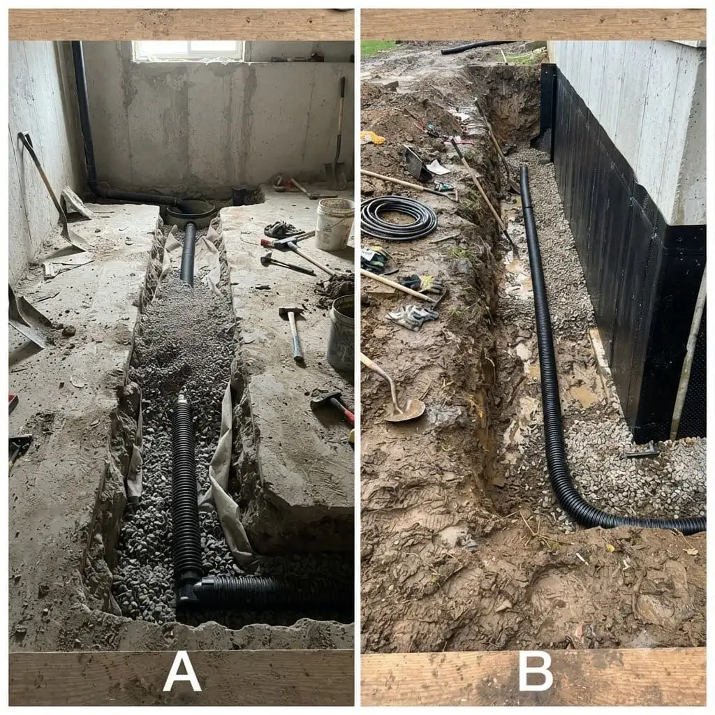 Interior drain and exterior wall exposure compared